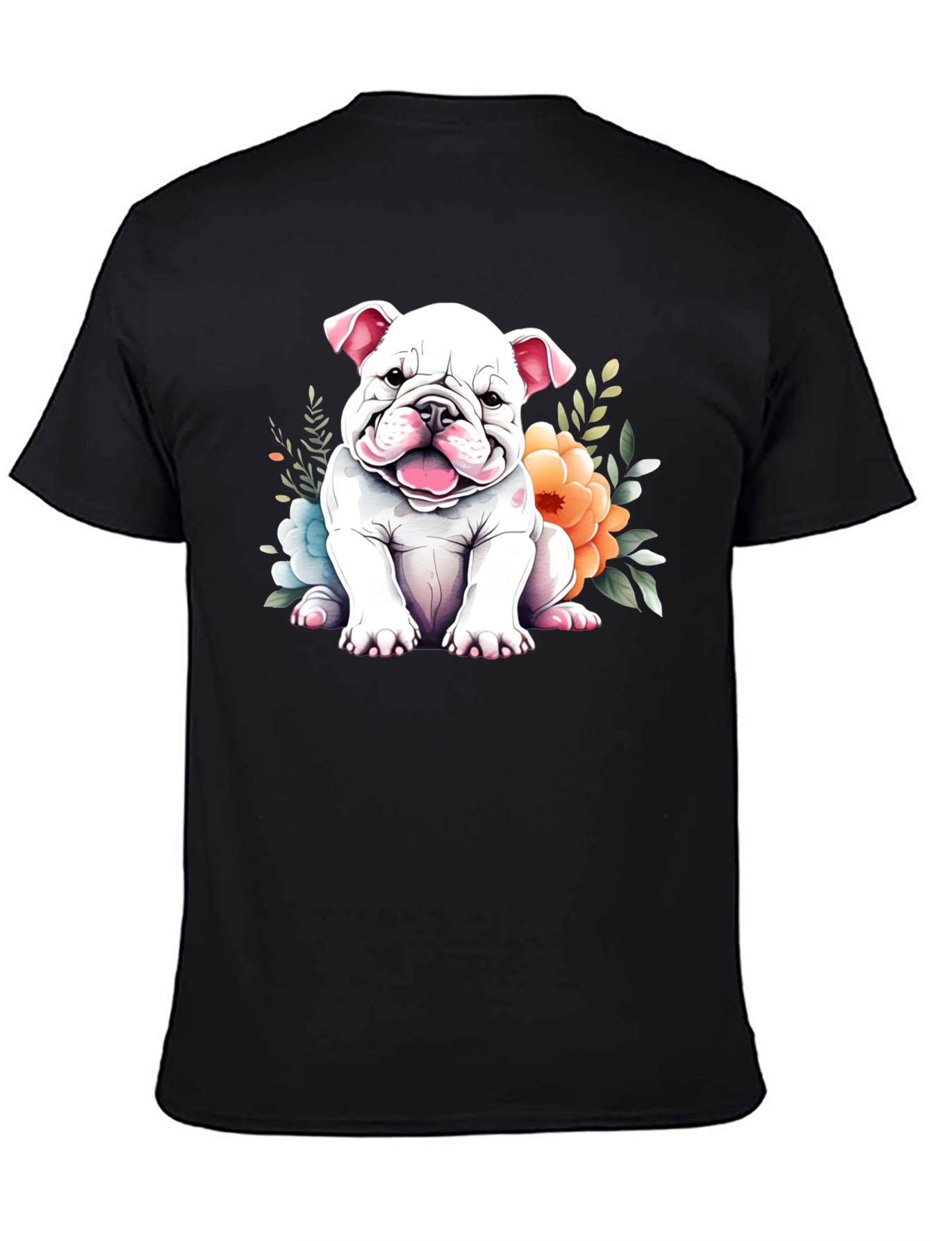 Cute Bulldog Puppy Floral T-Shirt