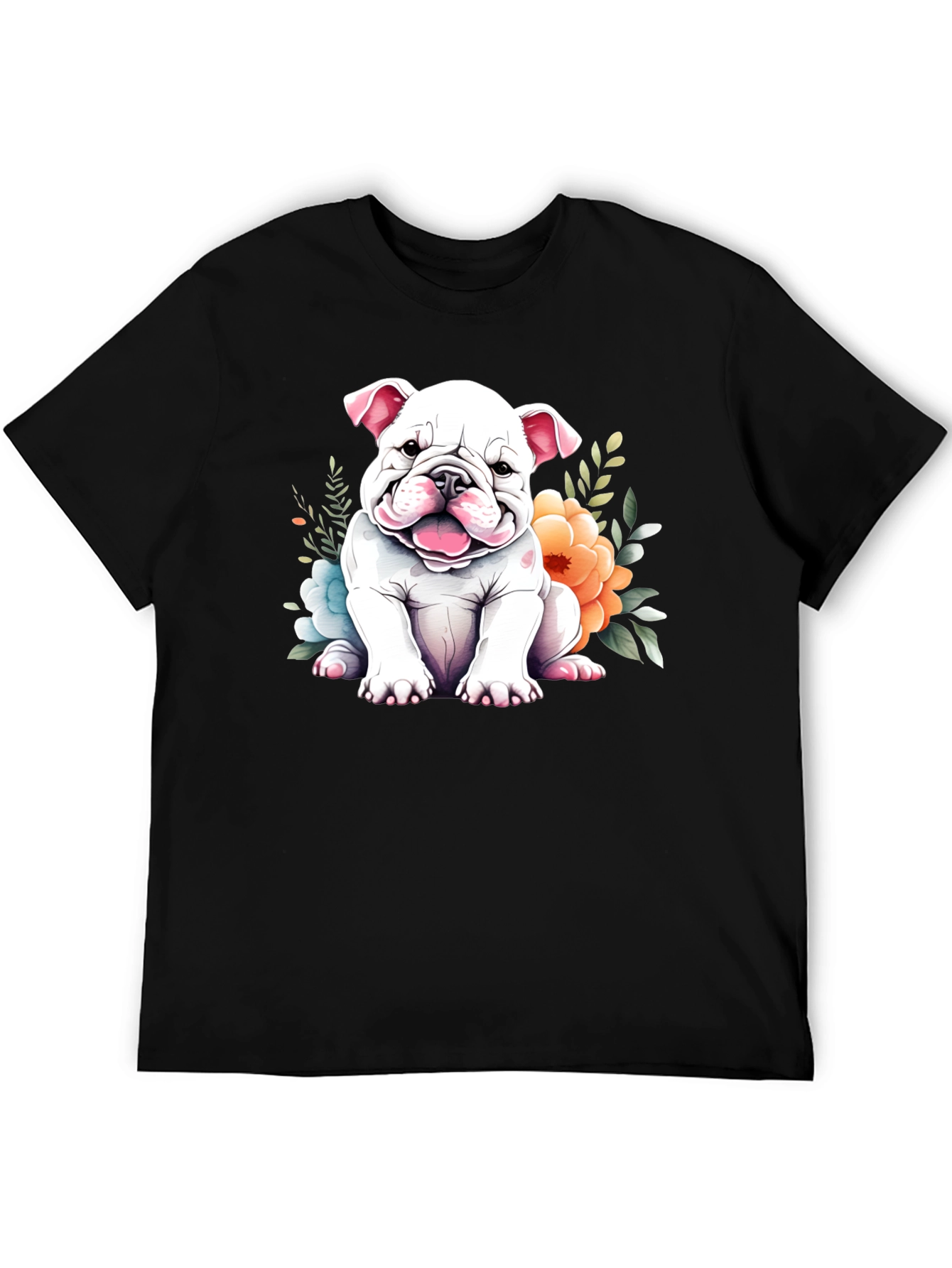 Cute Bulldog Puppy Floral T-Shirt