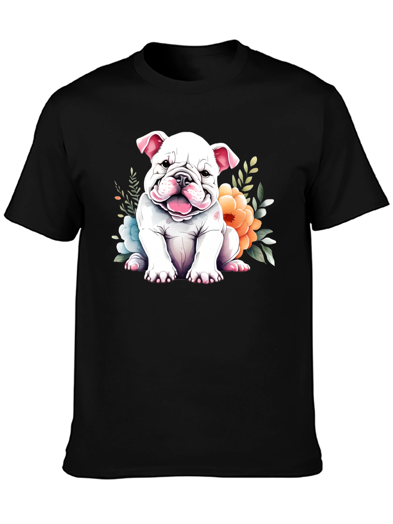 Cute Bulldog Puppy Floral T-Shirt