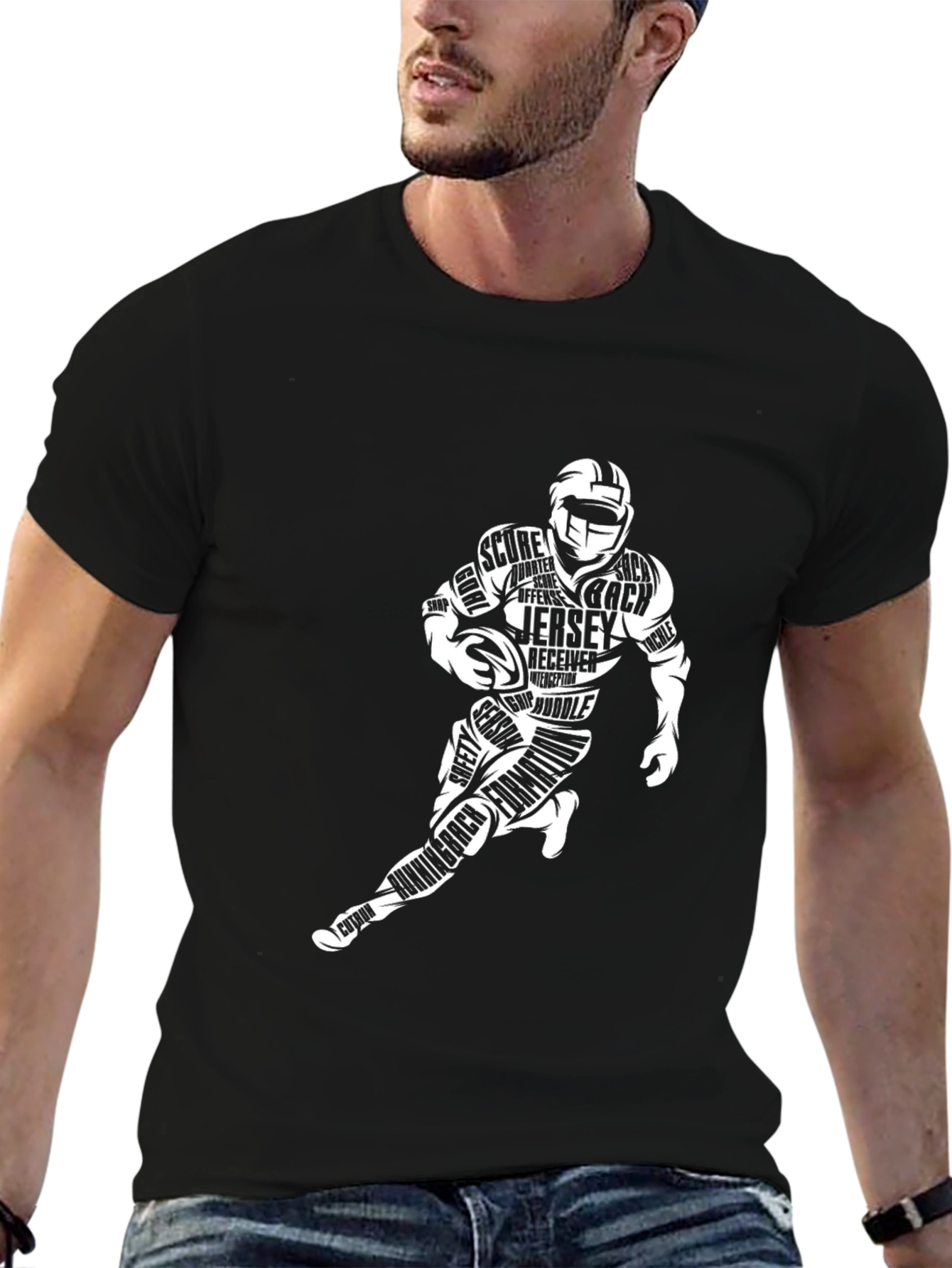 Football Word Art Black T-Shirt
