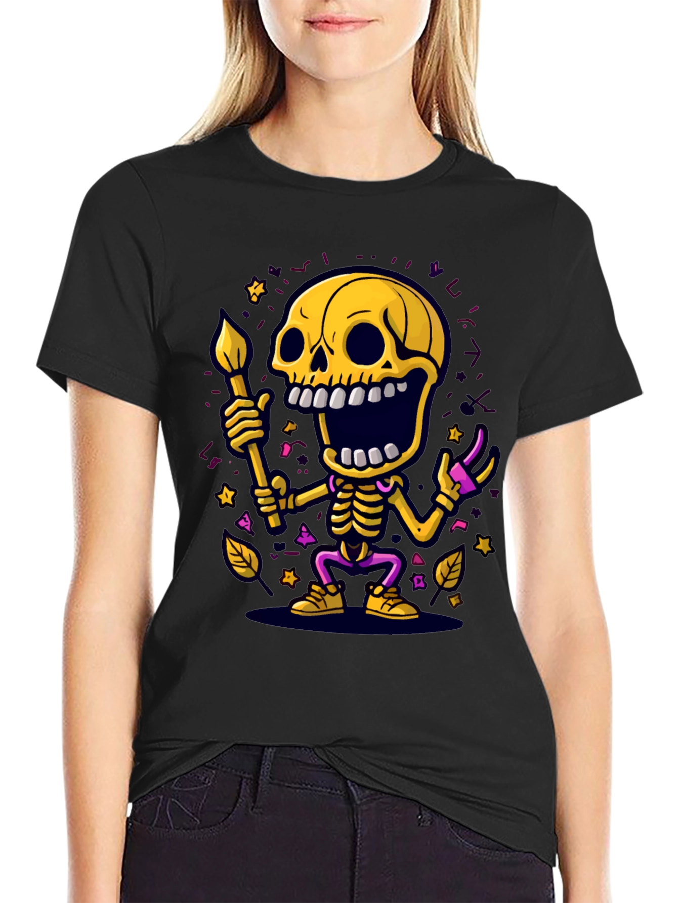 Skeleton Artist Graphic Tee - Unique Halloween T-Shirt
