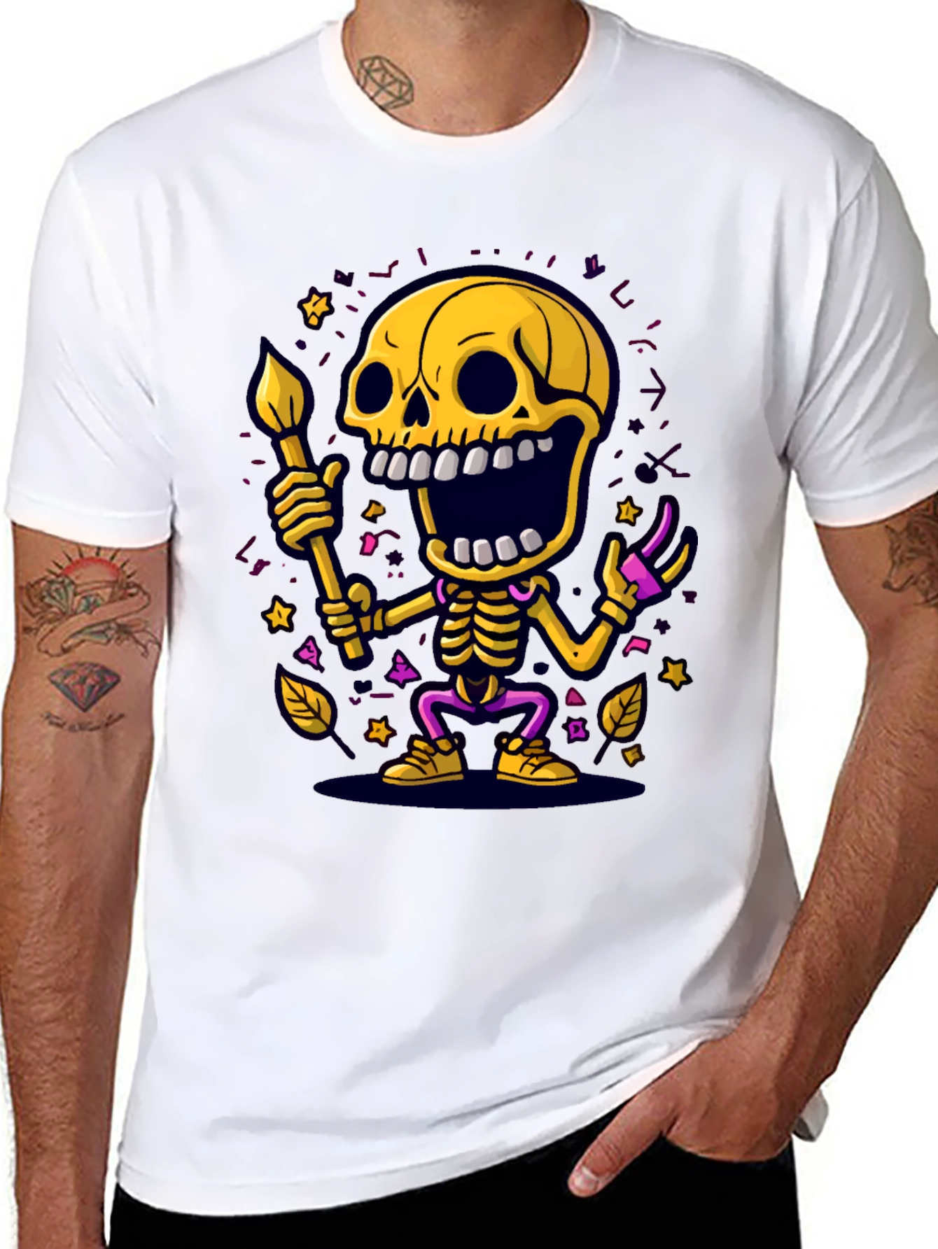 Skeleton Artist Graphic Tee - Unique Halloween T-Shirt