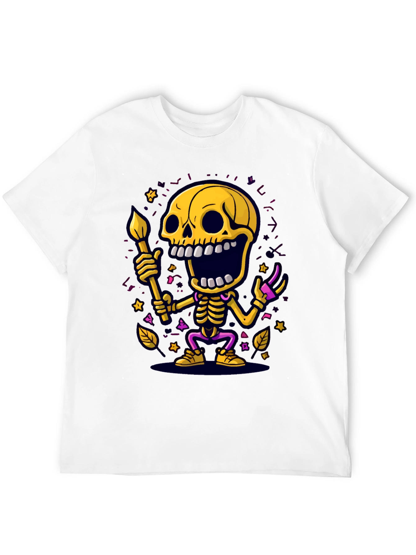 Skeleton Artist Graphic Tee - Unique Halloween T-Shirt