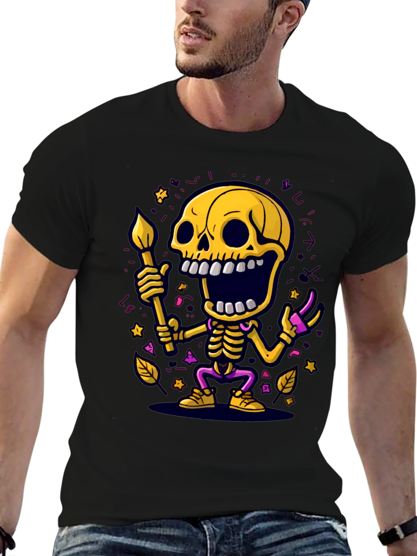 Skeleton Artist Graphic Tee - Unique Halloween T-Shirt