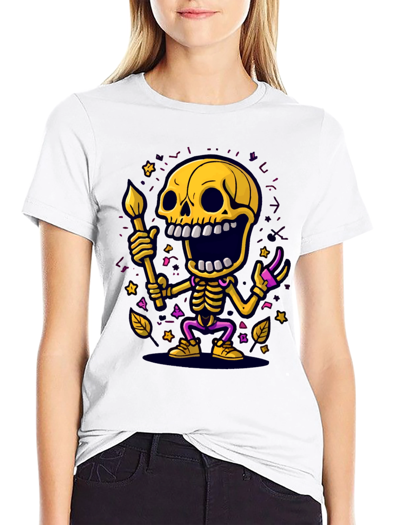 Skeleton Artist Graphic Tee - Unique Halloween T-Shirt