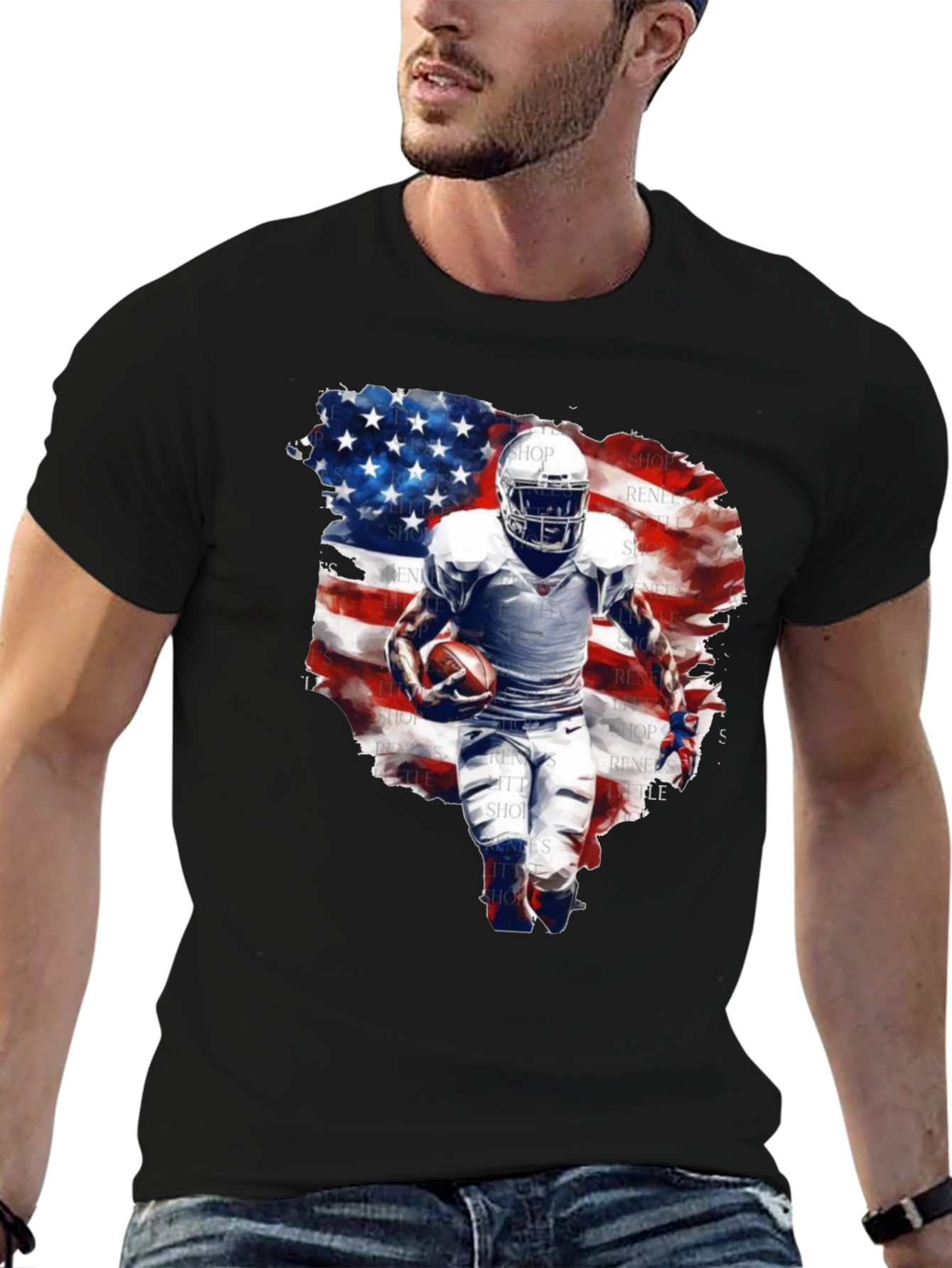 Football Player USA Flag Graphic T-Shirt