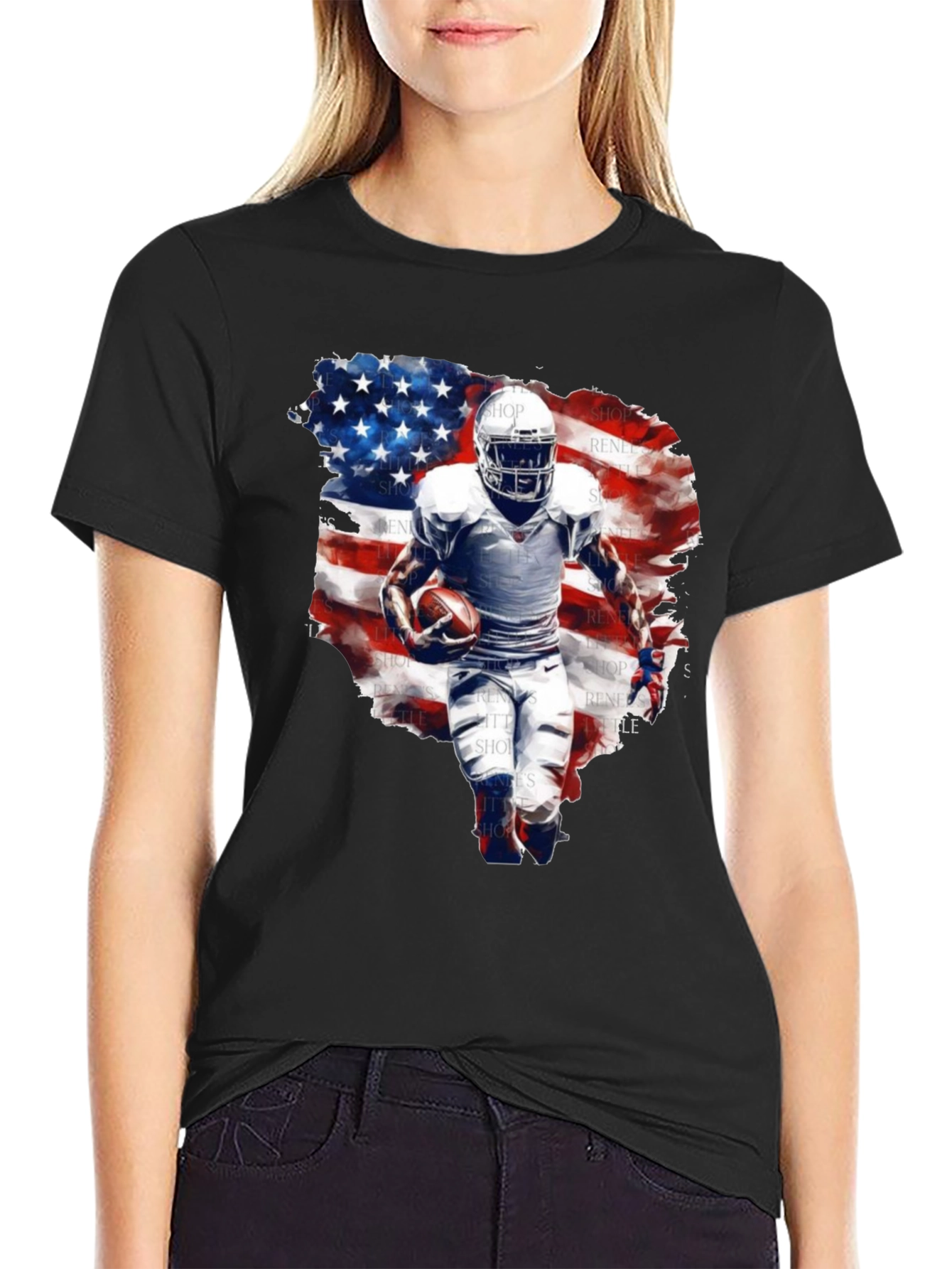Football Player USA Flag Graphic T-Shirt