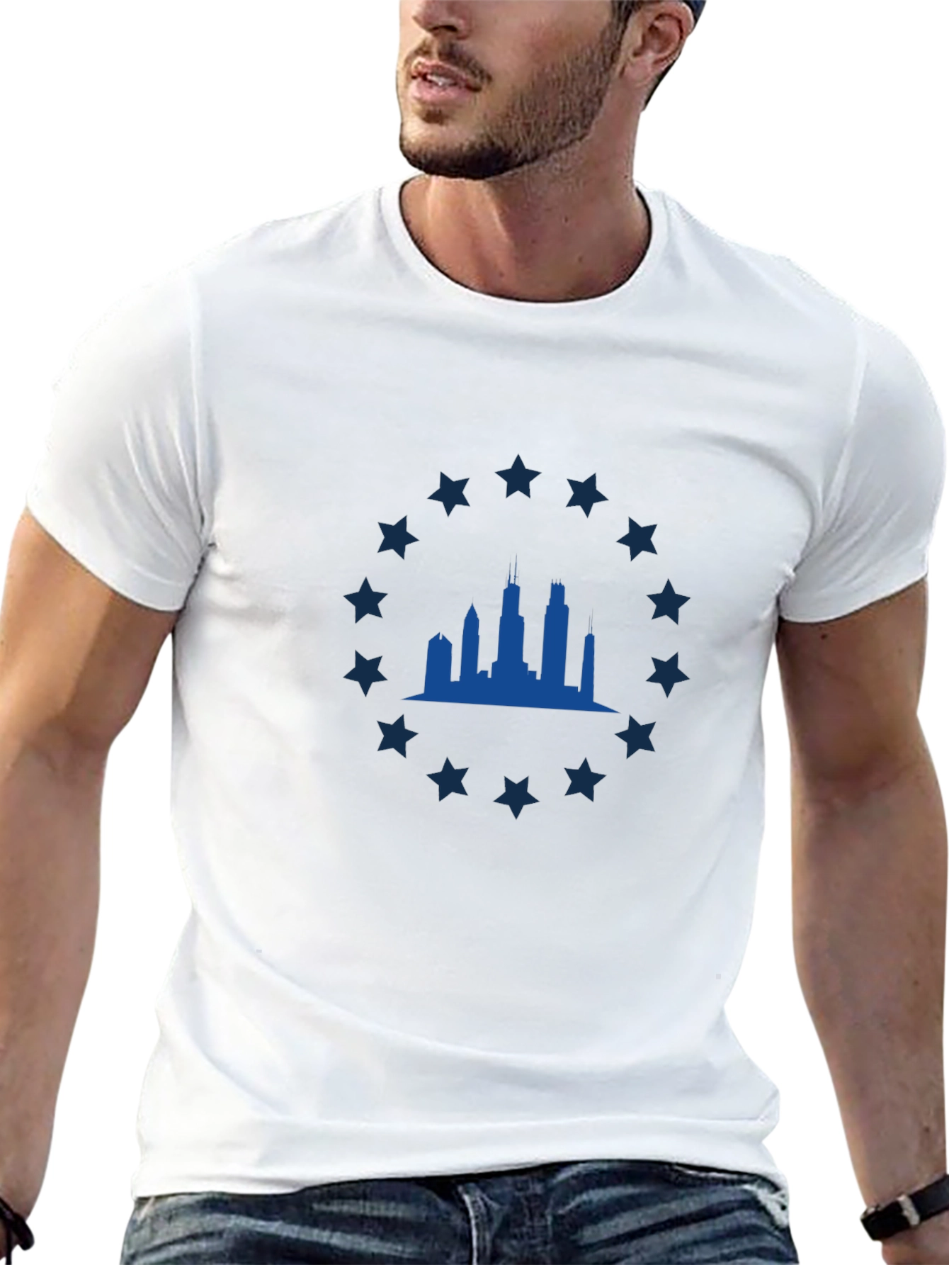 Chicago Skyline Star Tee - Classic Black Graphic T-Shirt