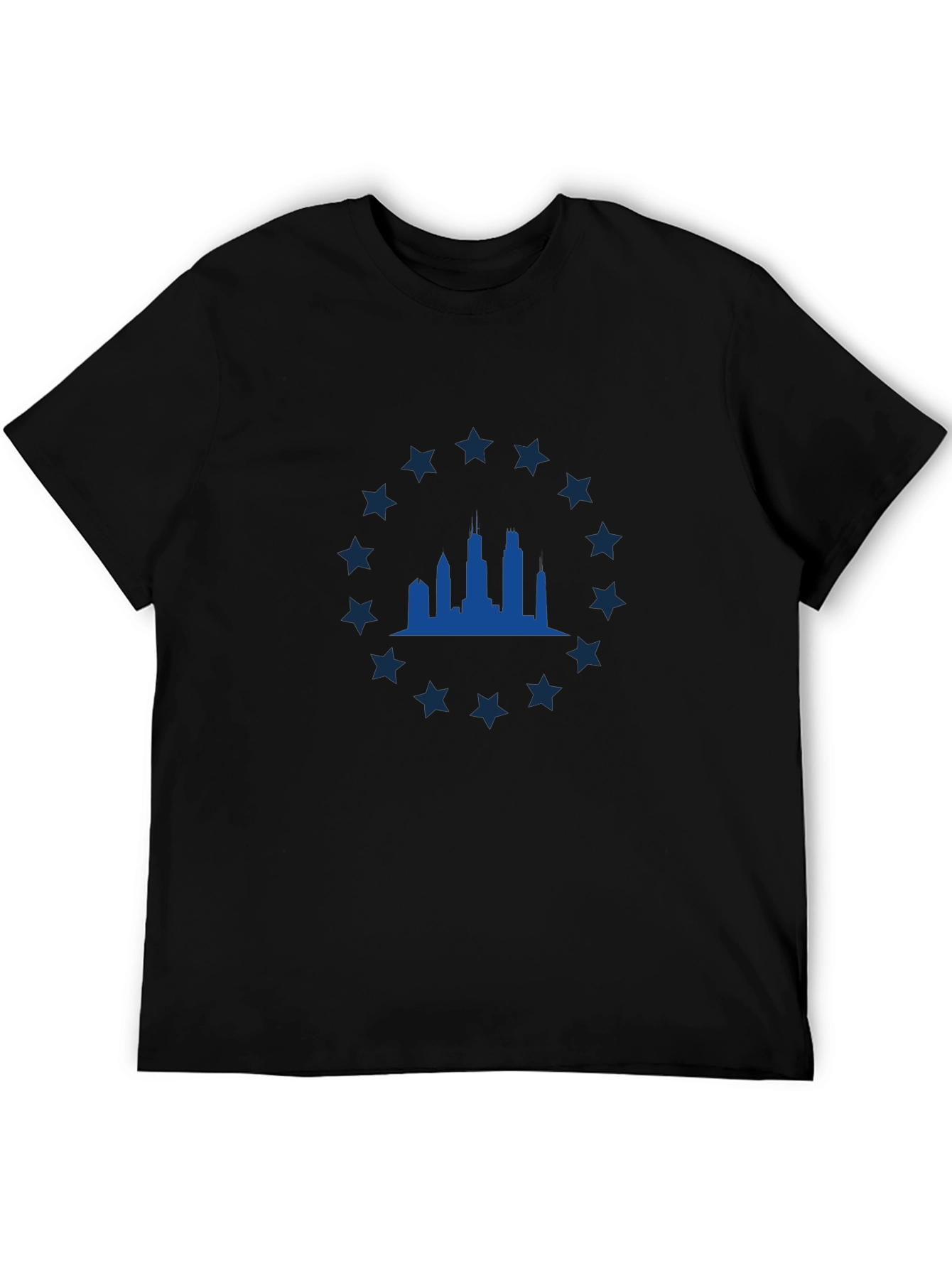 Chicago Skyline Star Tee - Classic Black Graphic T-Shirt