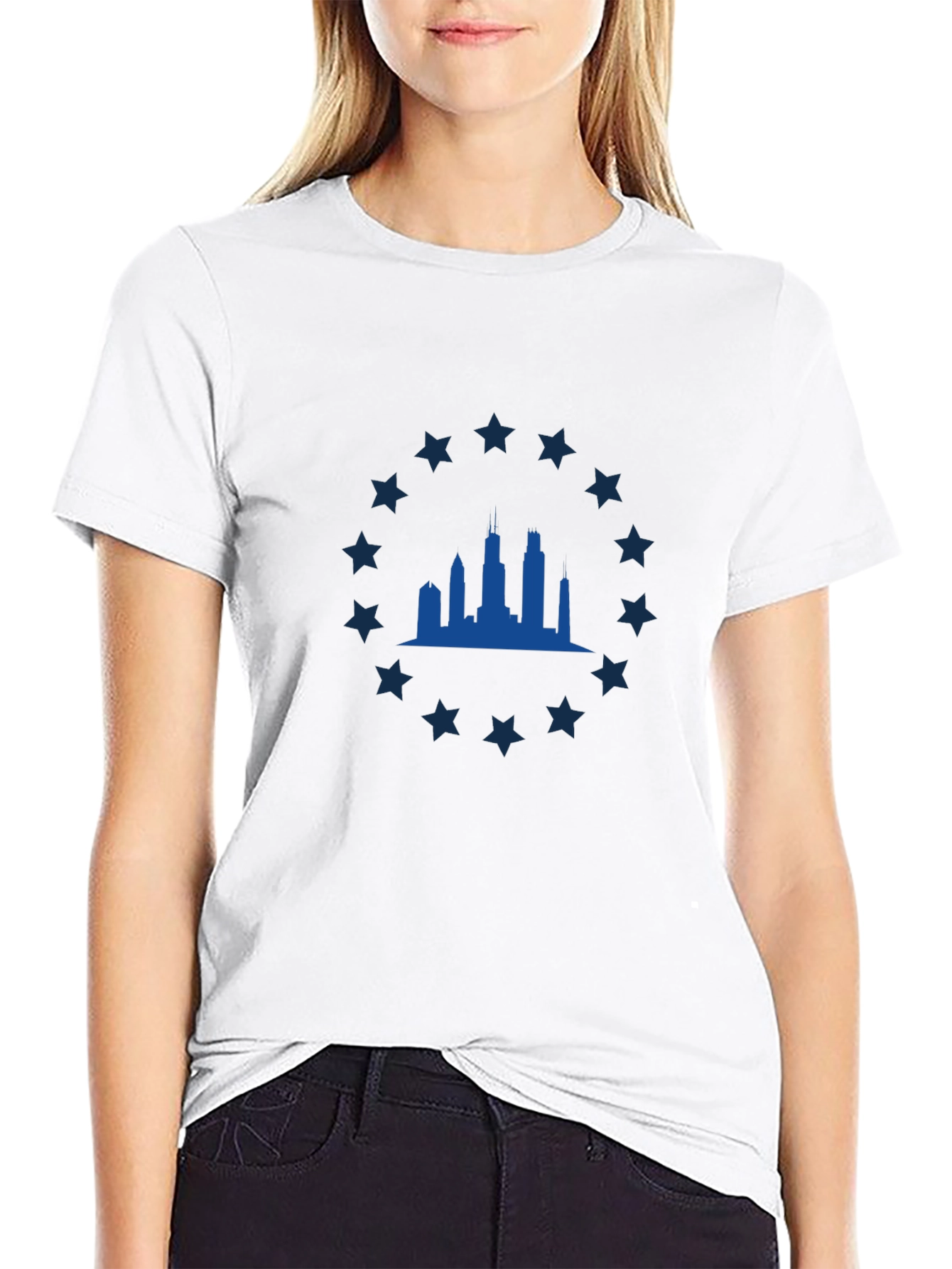 Chicago Skyline Star Tee - Classic Black Graphic T-Shirt