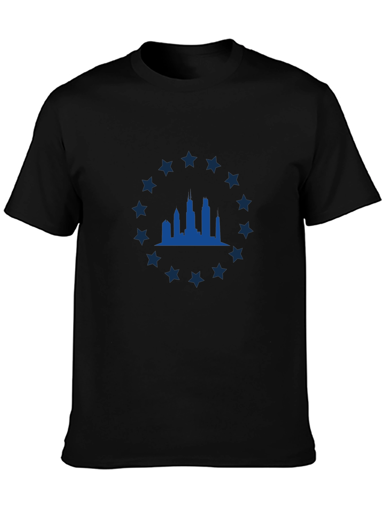 Chicago Skyline Star Tee - Classic Black Graphic T-Shirt