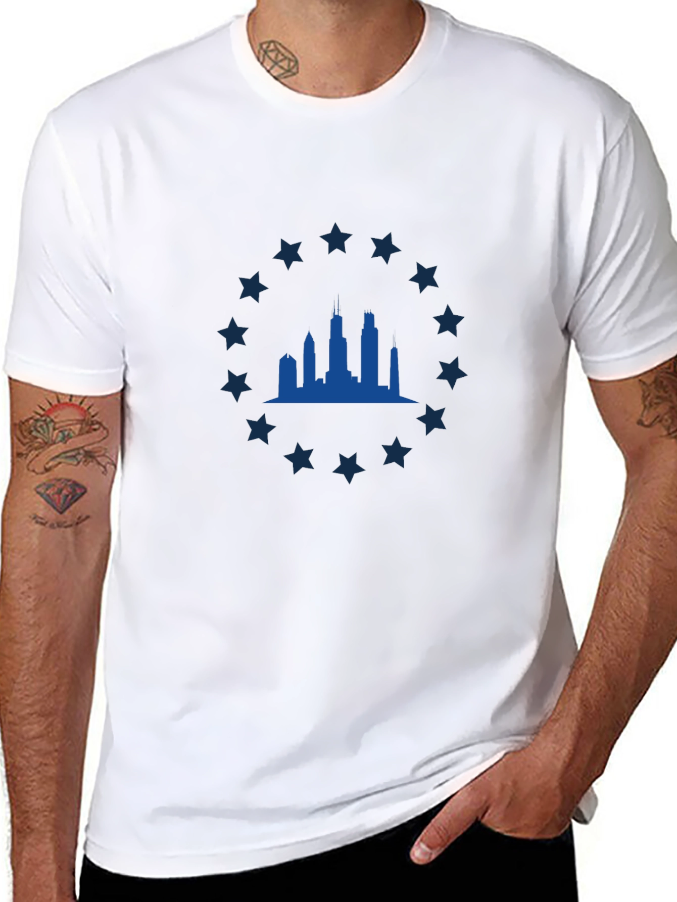 Chicago Skyline Star Tee - Classic Black Graphic T-Shirt