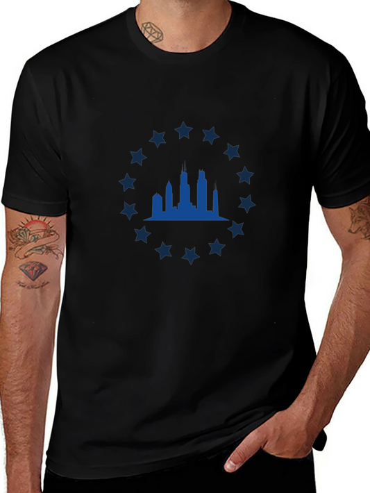 Chicago Skyline Star Tee - Classic Black Graphic T-Shirt