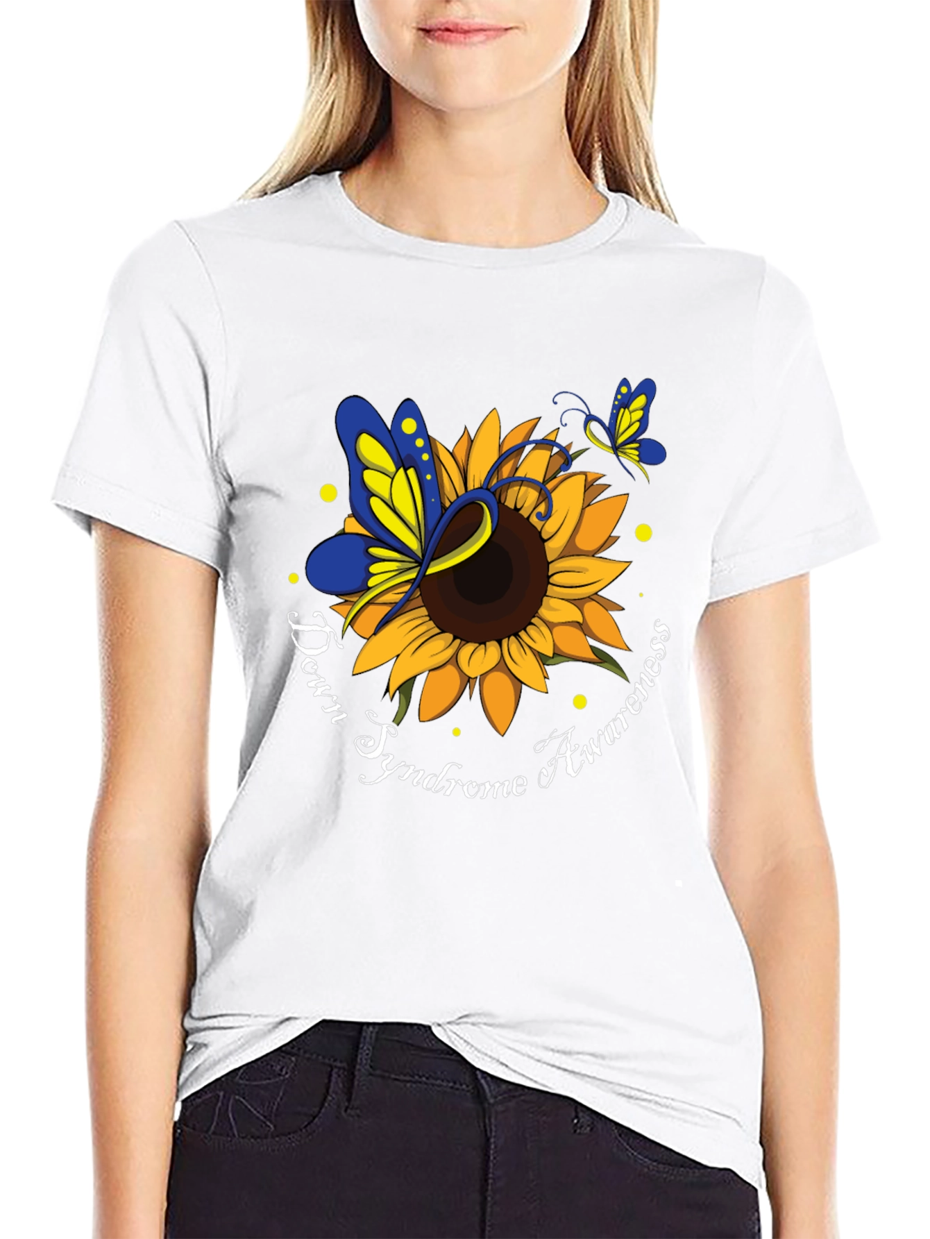 Down Syndrome Awareness Sunflower Butterfly T-Shirt