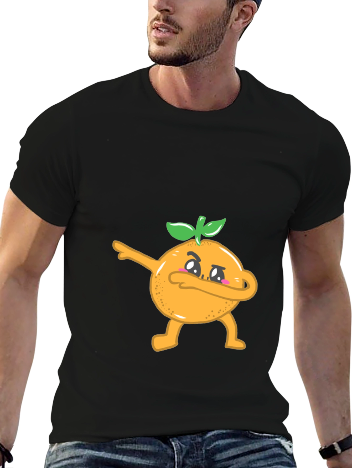 Dabbing Orange Graphic Tee - Black Cotton T-Shirt