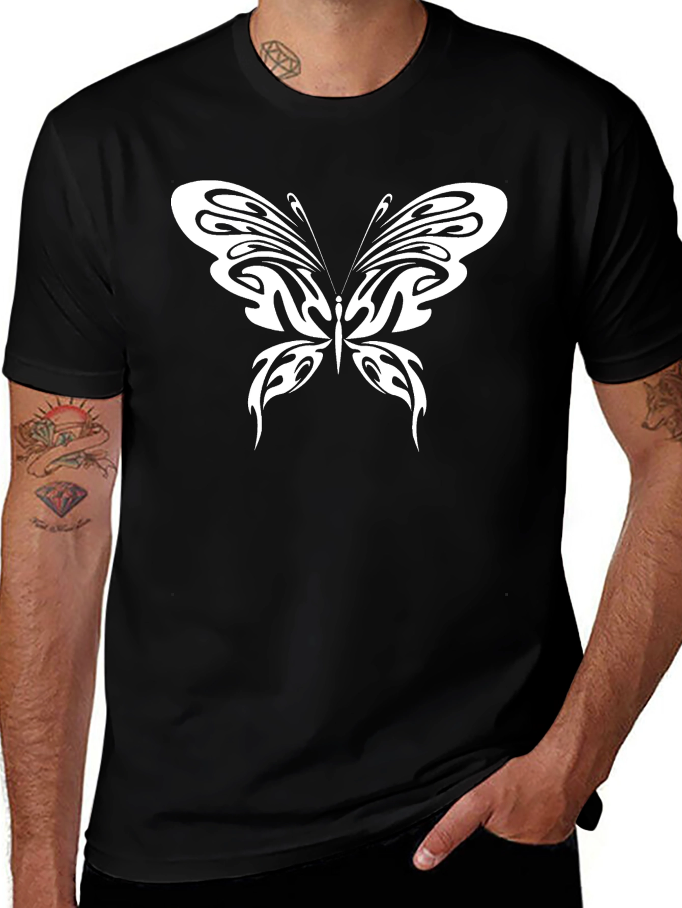Butterfly Graphic Tee - Stylish Black T-Shirt