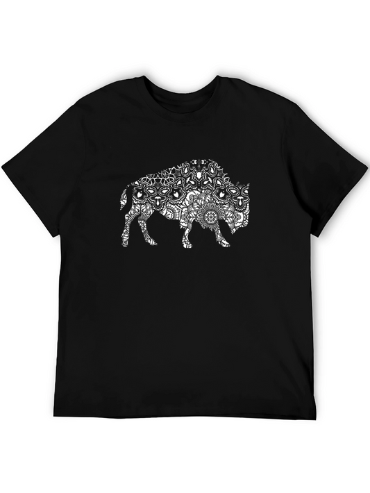 Buffalo Mandala Graphic Print Black T-Shirt
