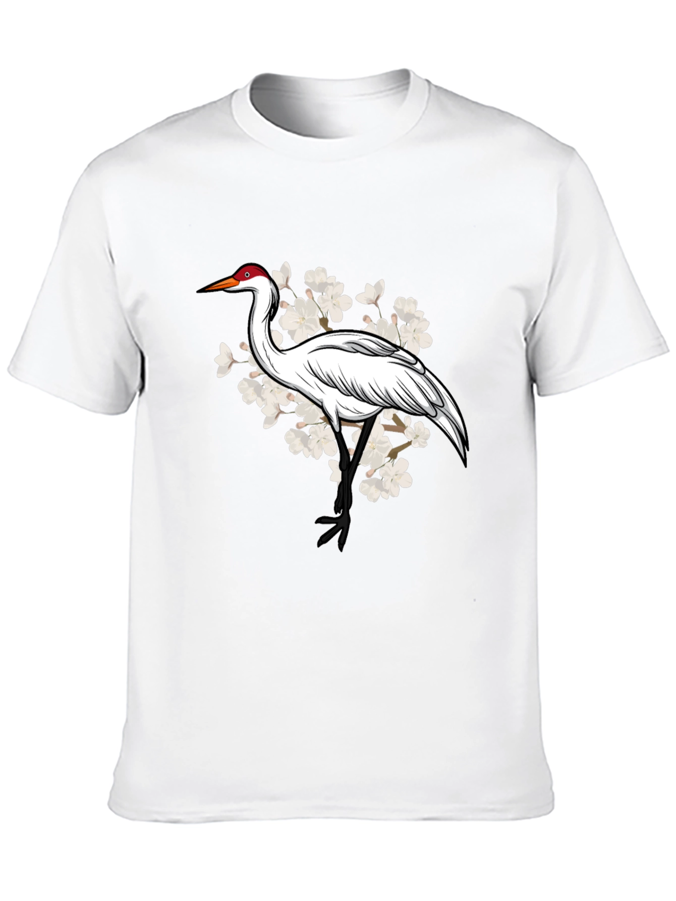 Crane and Cherry Blossom Graphic T-Shirt