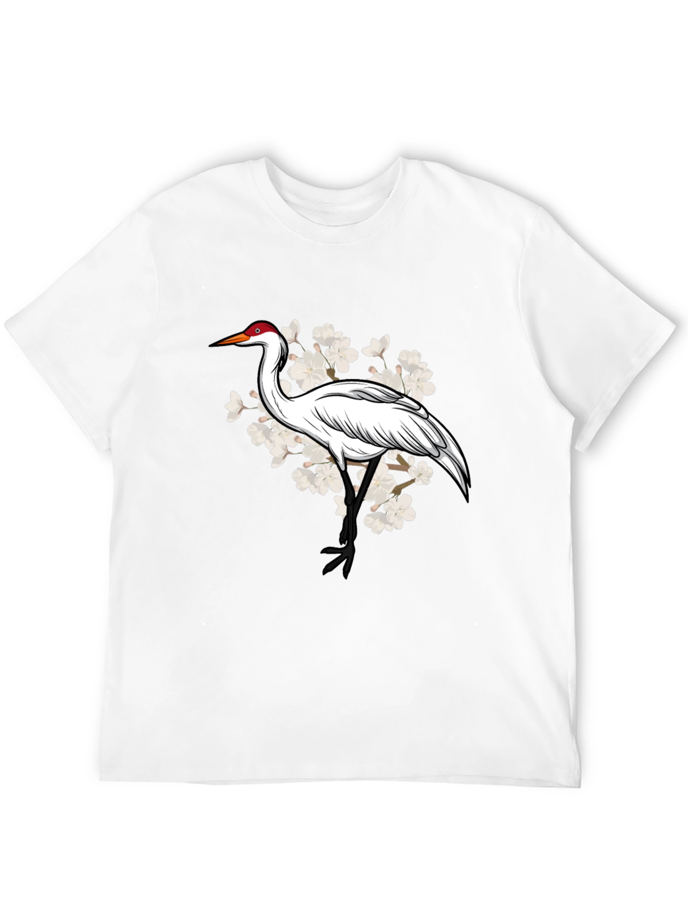 Crane and Cherry Blossom Graphic T-Shirt