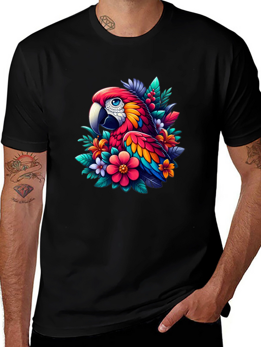 Tropical Parrot Graphic Tee - Colorful Bird T-Shirt