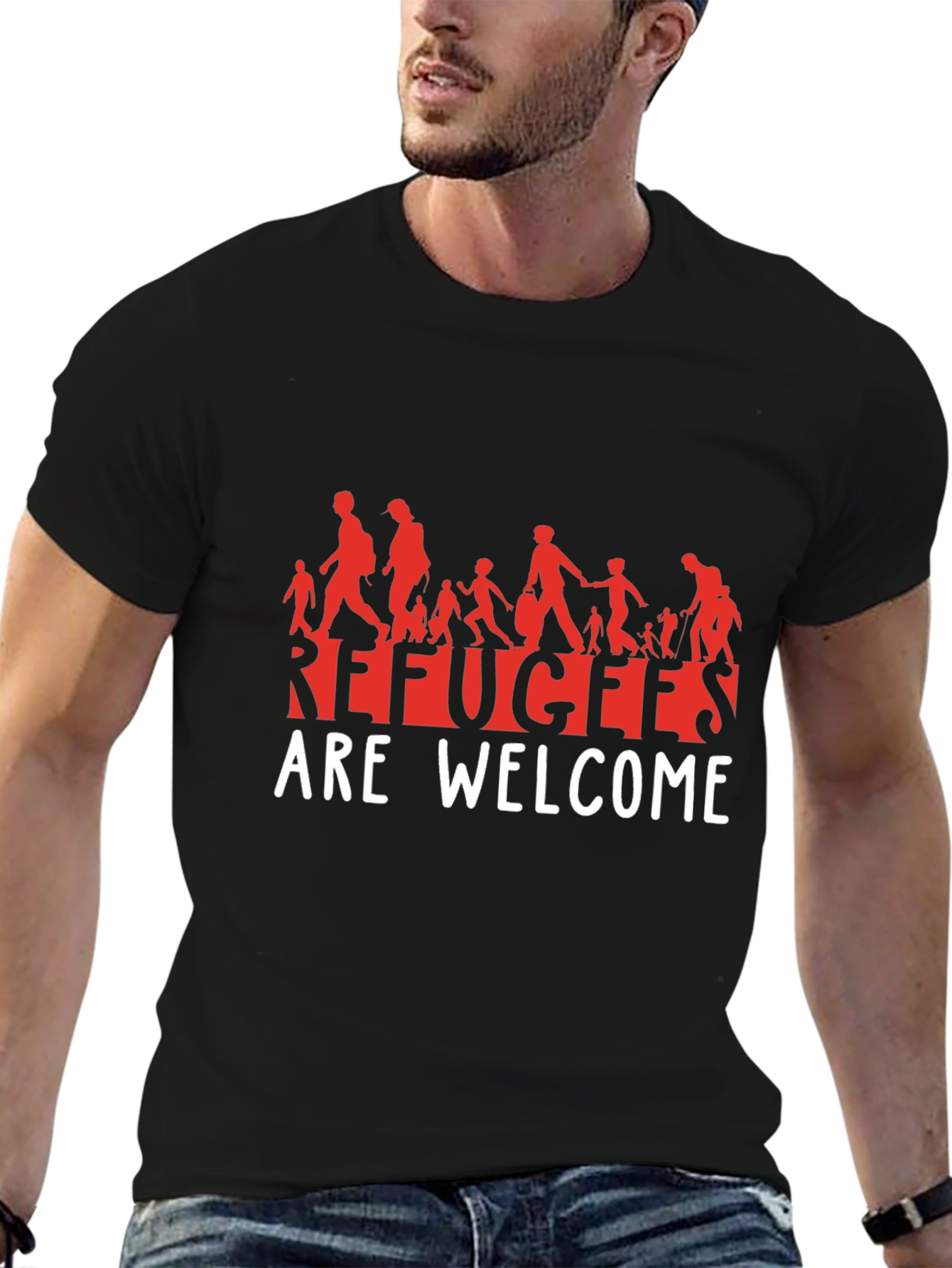 Refugees Are Welcome T-Shirt - Black Graphic Tee