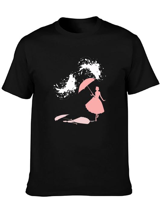 Elegant Umbrella Girl Graphic T-Shirt