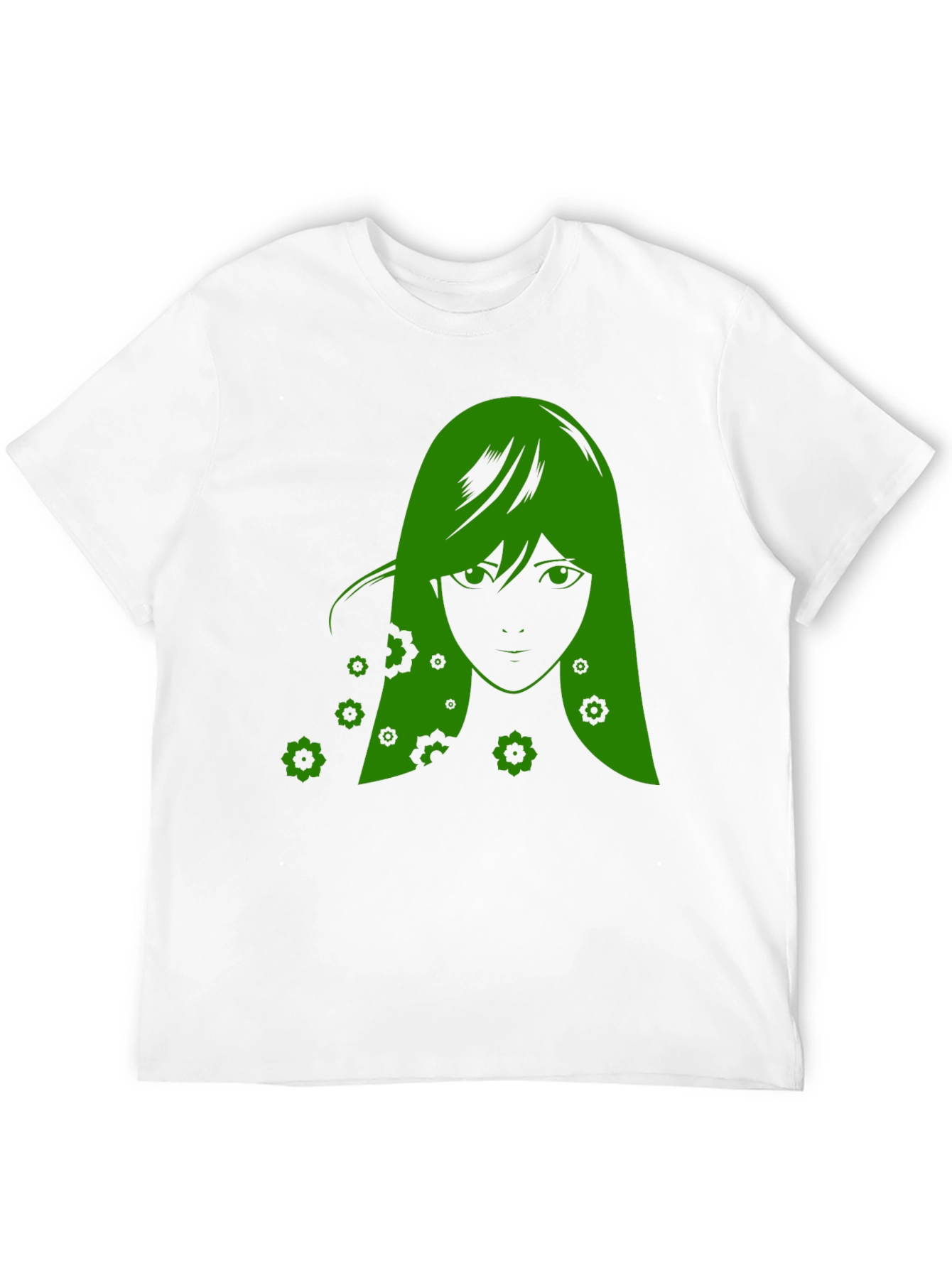 Green Anime Girl Graphic Black T-Shirt