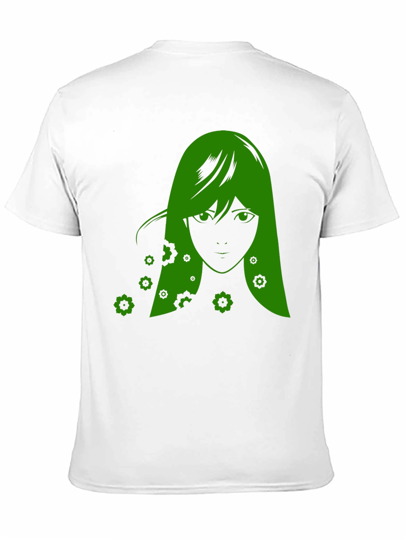 Green Anime Girl Graphic Black T-Shirt