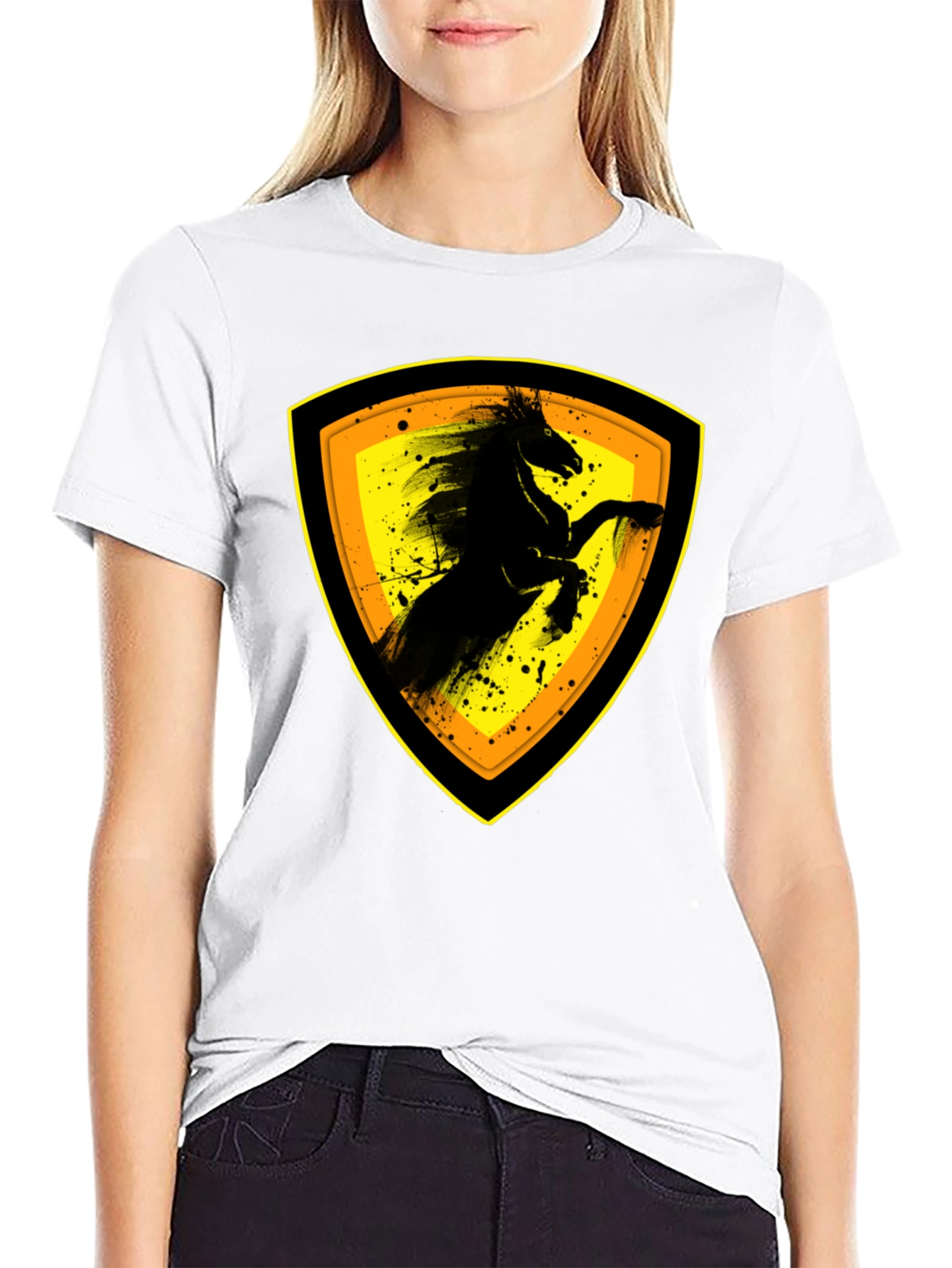 Black T-Shirt with Horse Emblem