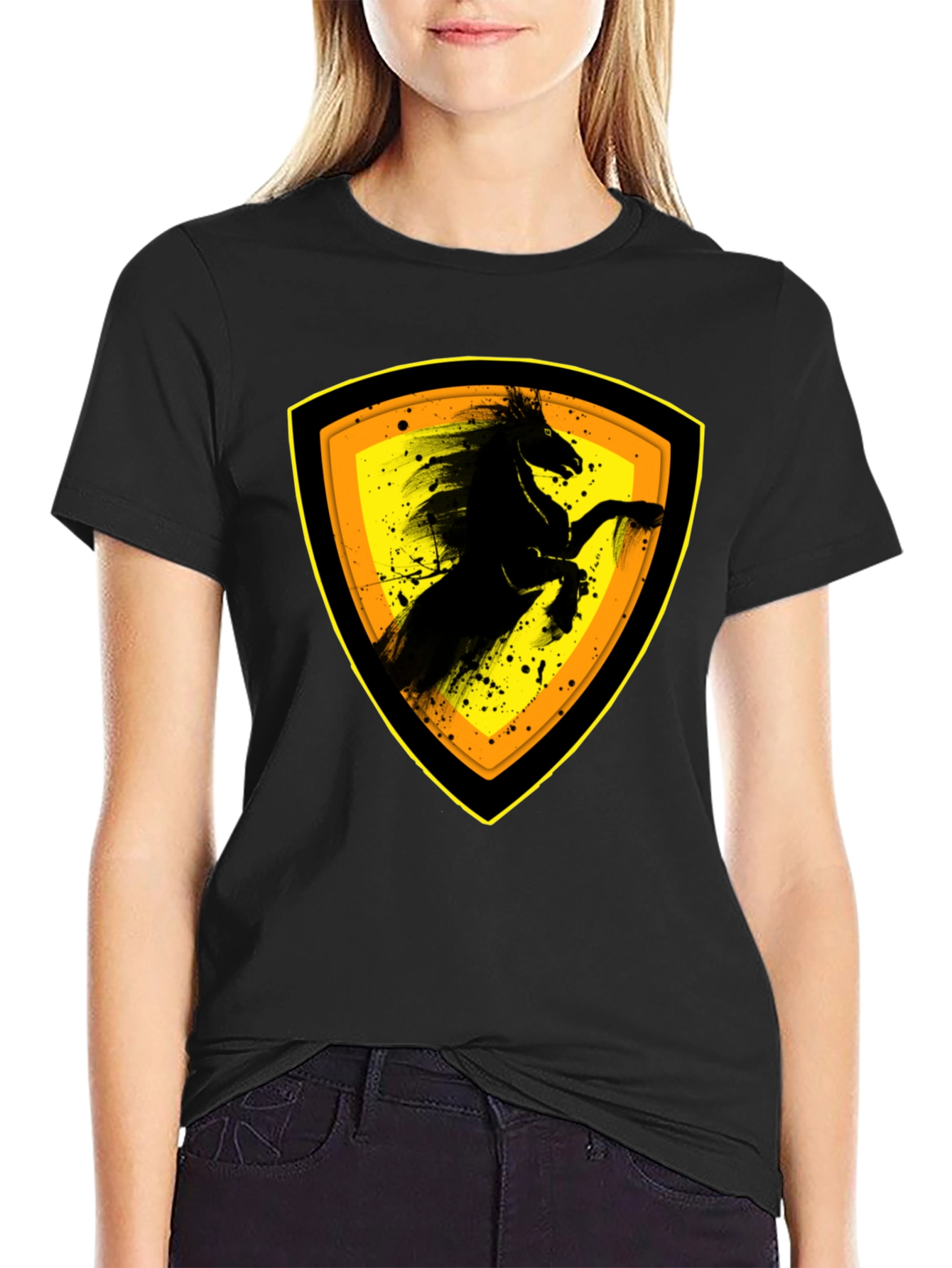 Black T-Shirt with Horse Emblem