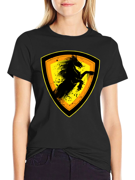 Black T-Shirt with Horse Emblem