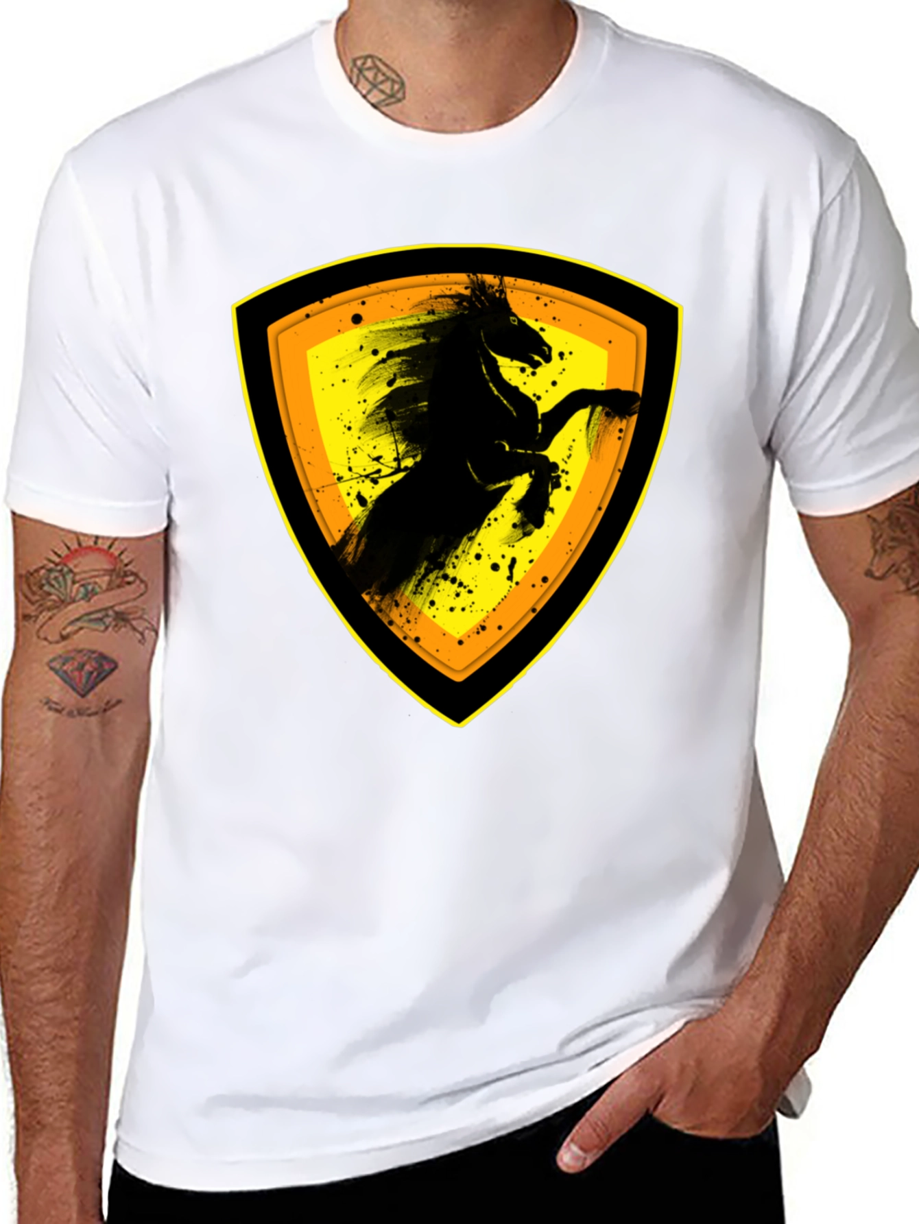 Black T-Shirt with Horse Emblem