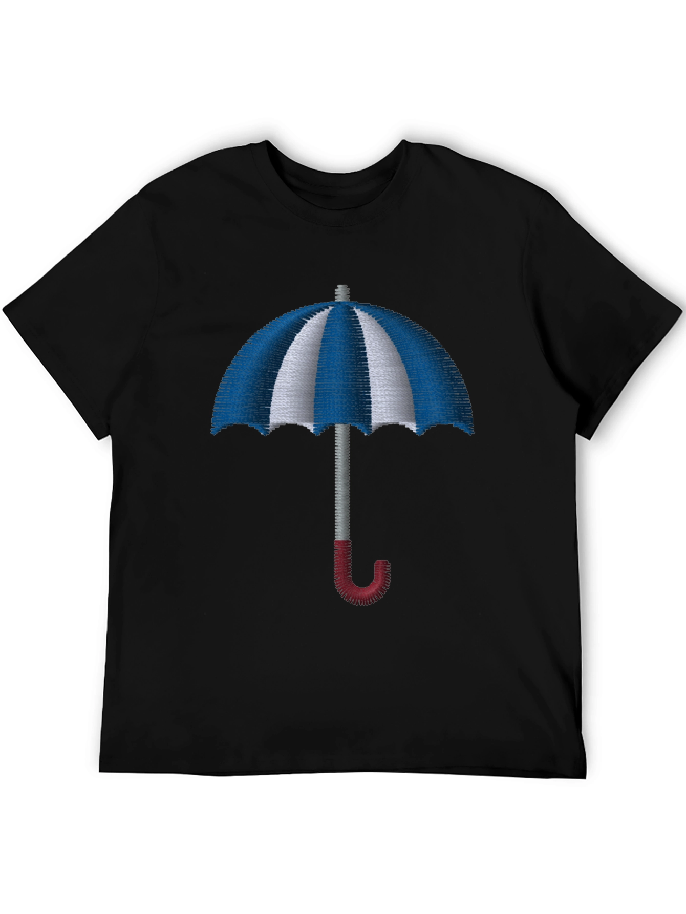 Striped Umbrella Embroidered T-Shirt - Classic Design