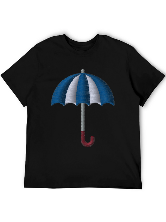 Striped Umbrella Embroidered T-Shirt - Classic Design