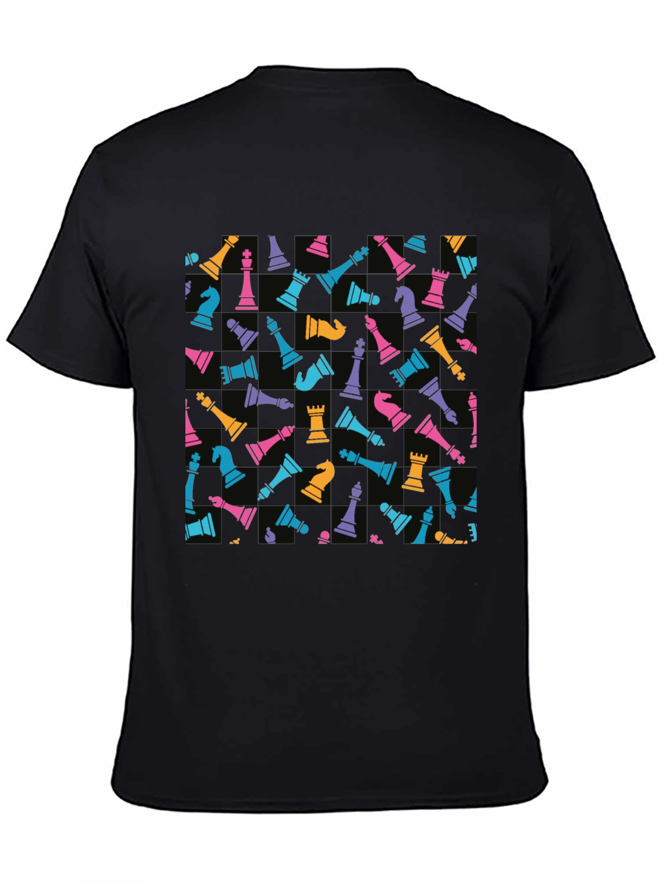 Chess Piece Pattern T-Shirt - Black