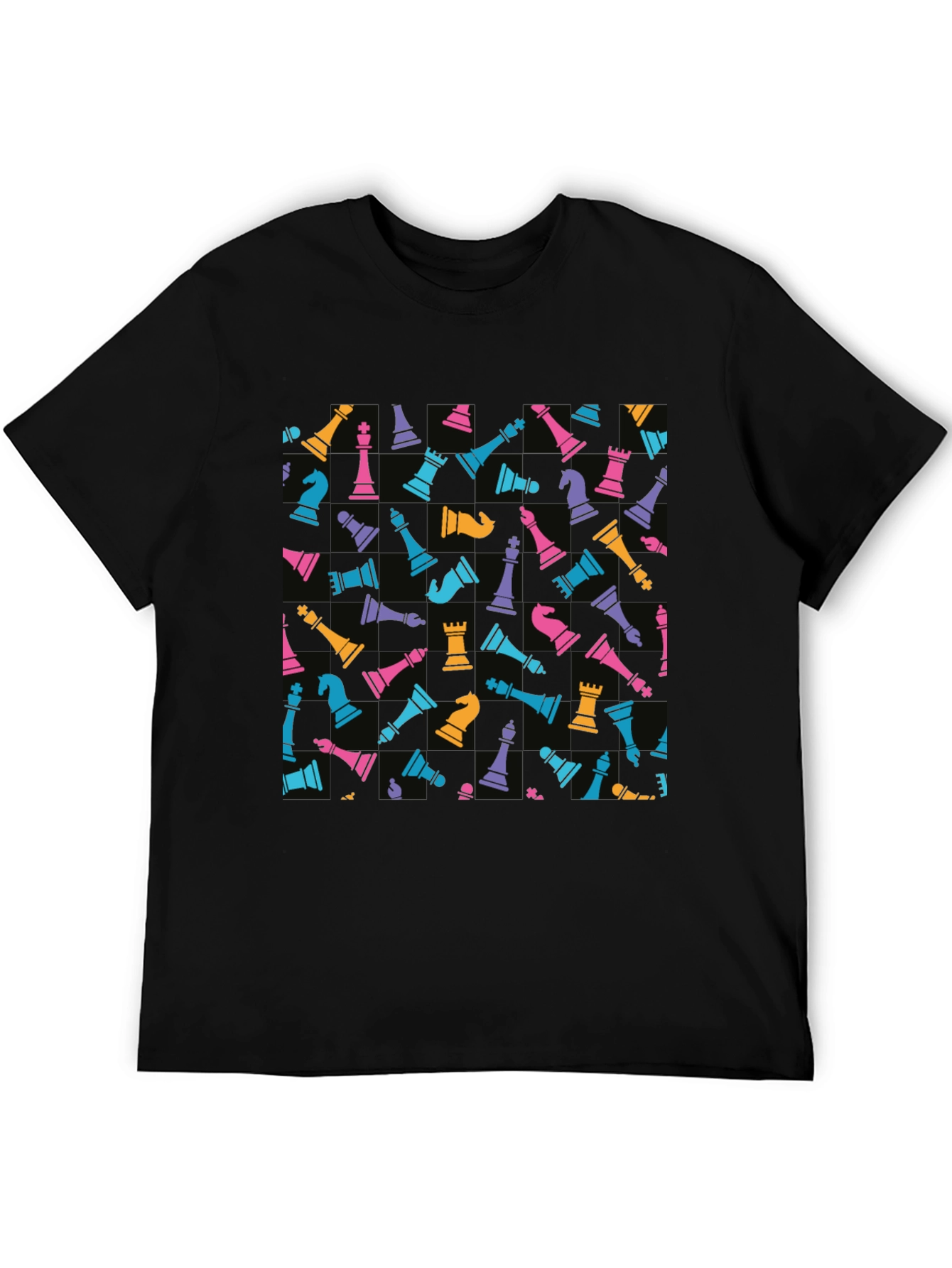 Chess Piece Pattern T-Shirt - Black