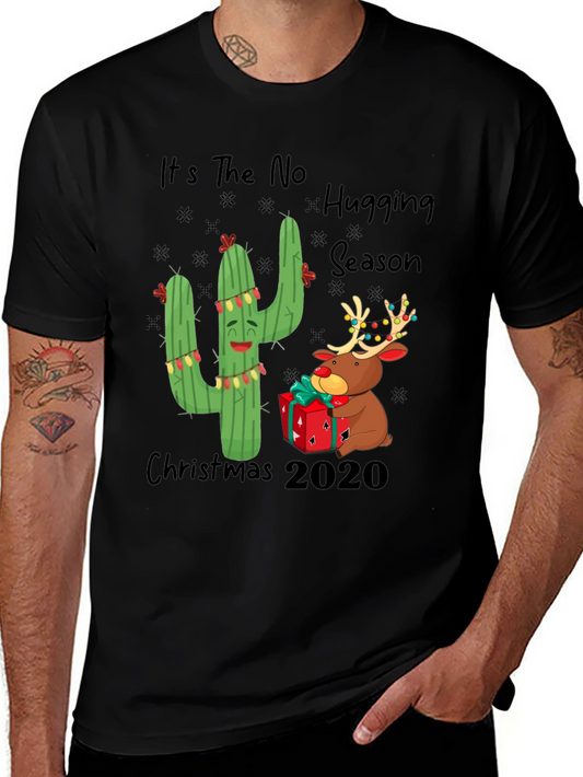 Funny Christmas No Hugging Cactus & Reindeer Graphic Tee