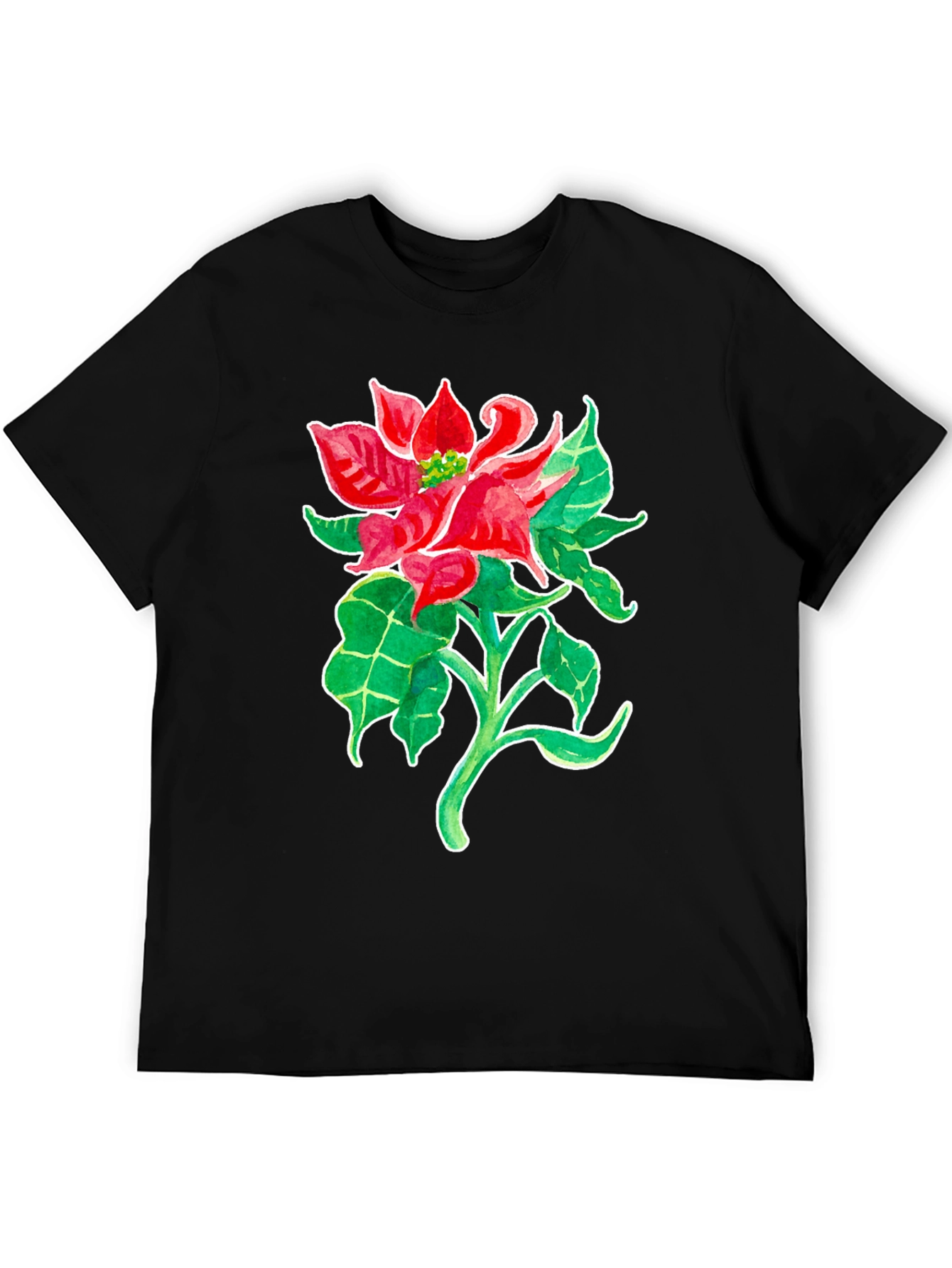 Poinsettia Flower Graphic Tee - Black Cotton Blend