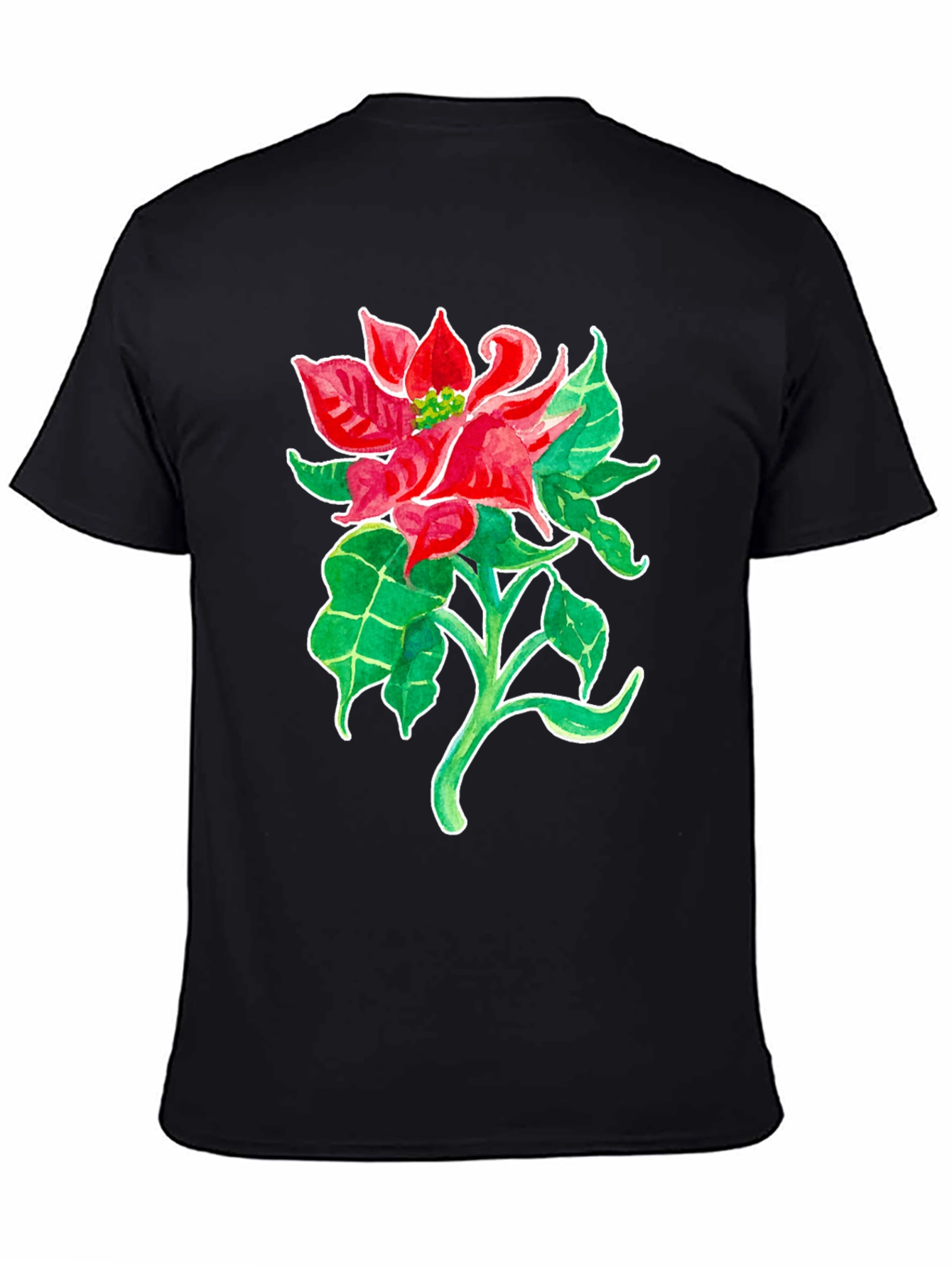 Poinsettia Flower Graphic Tee - Black Cotton Blend