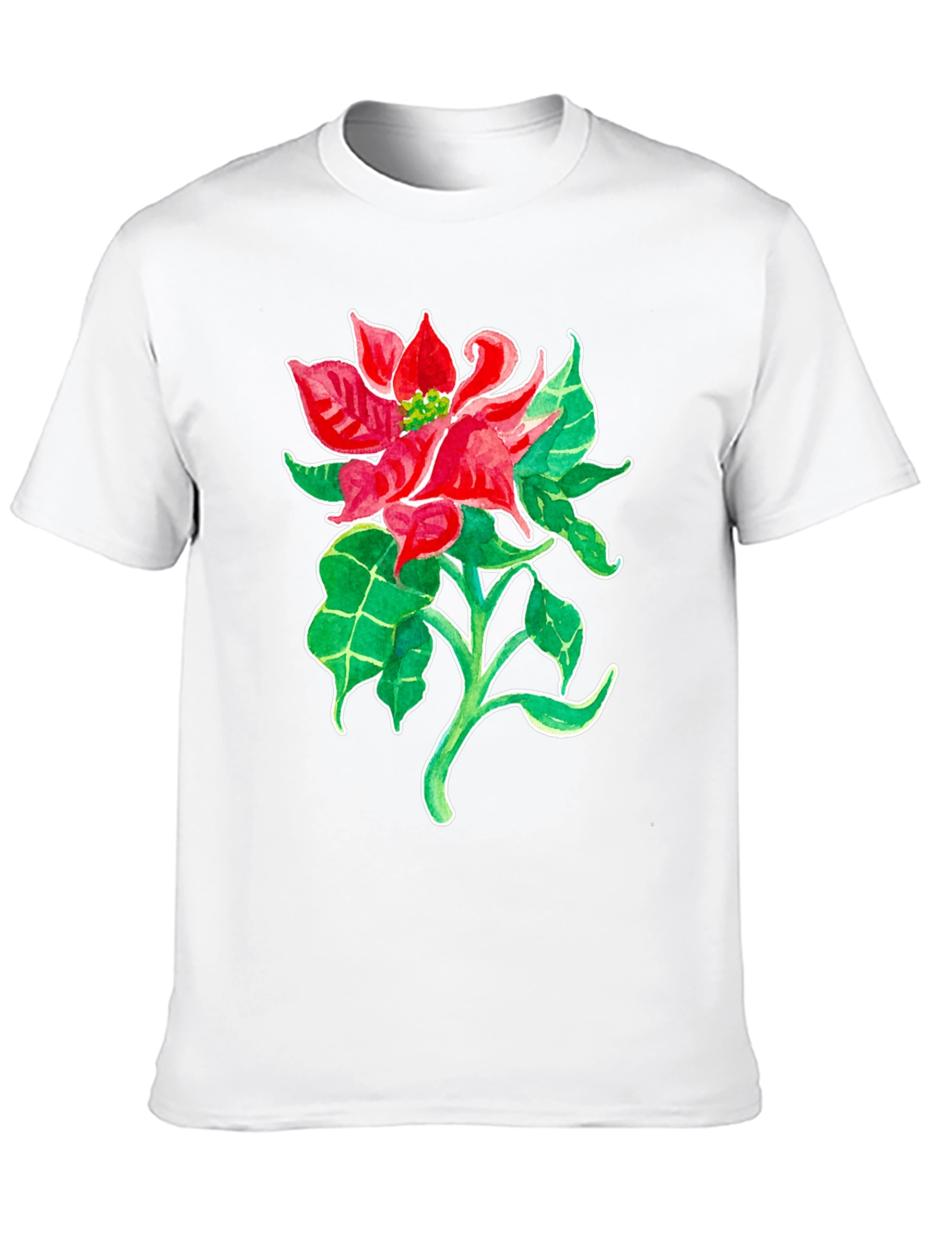 Poinsettia Flower Graphic Tee - Black Cotton Blend