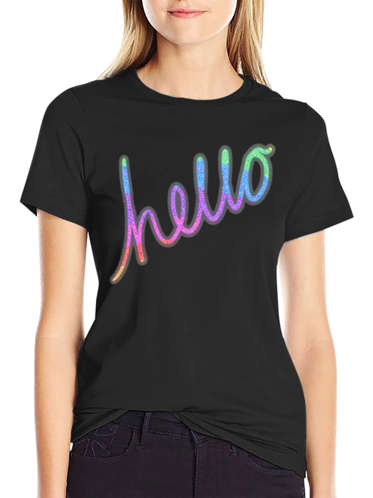 Hello Graphic Tee - Rainbow Glitter Word Print