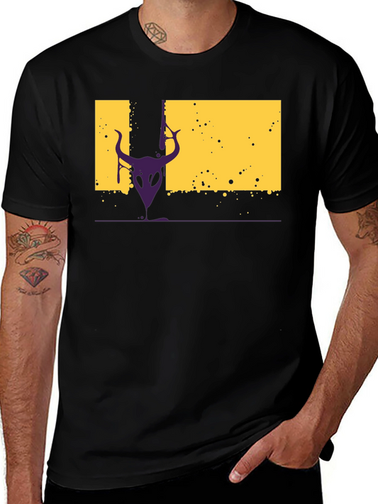 Abstract Purple Devil Graphic Black T-Shirt