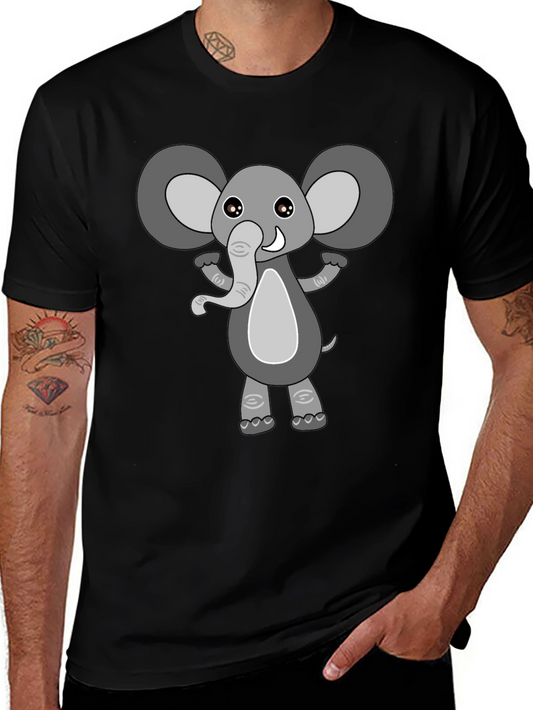 Cute Cartoon Elephant Black T-Shirt