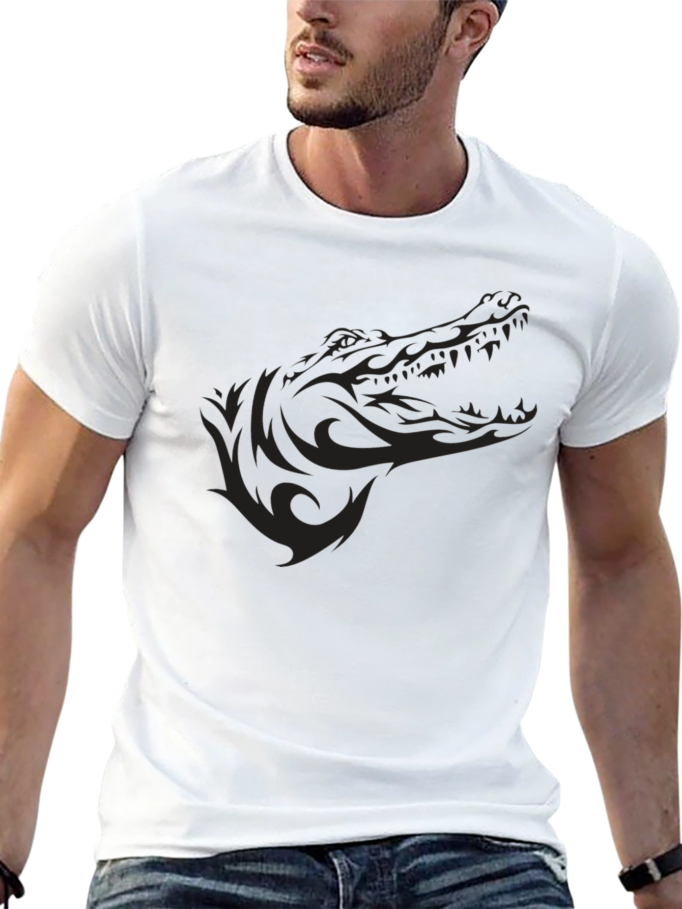 Mens Black Crocodile Graphic Tee - Stylish & Unique!
