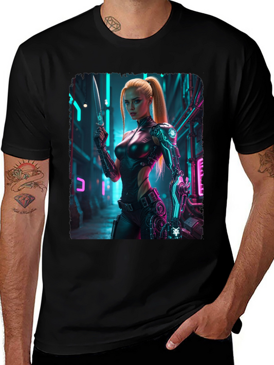 Cyberpunk Girl T-Shirt - Sci-Fi Warrior Tee