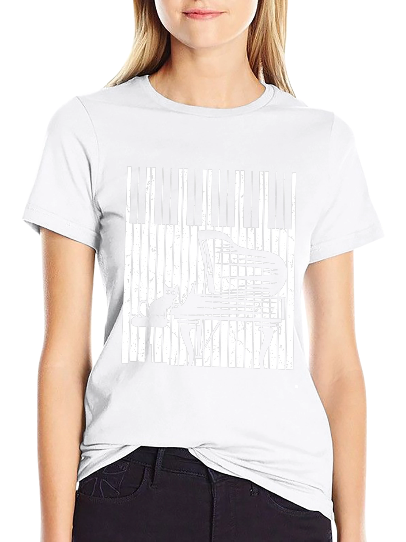 Piano Cat Graphic T-Shirt - Music Lover Tee