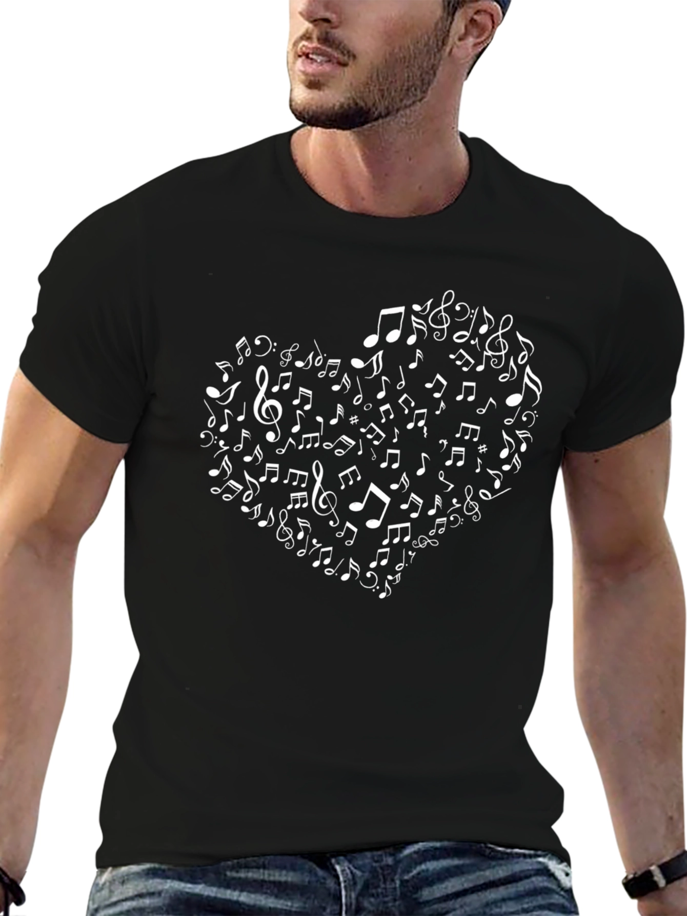 Musical Heart Graphic T-Shirt - Black Cotton Tee