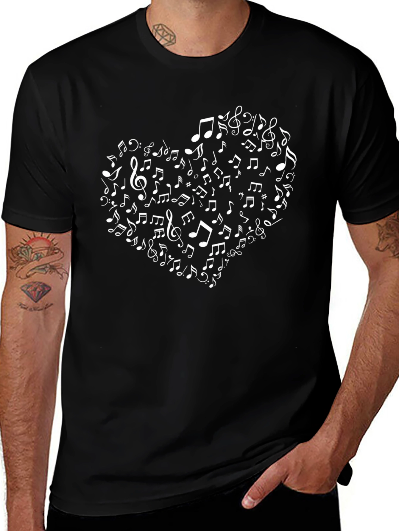 Musical Heart Graphic T-Shirt - Black Cotton Tee