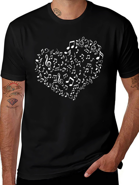 Musical Heart Graphic T-Shirt - Black Cotton Tee