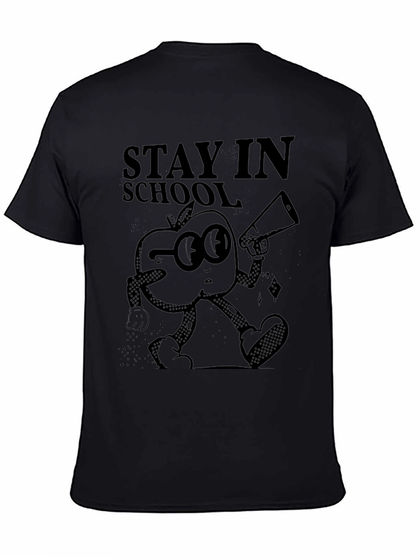 Stay in School Apple Graphic Black T-Shirt